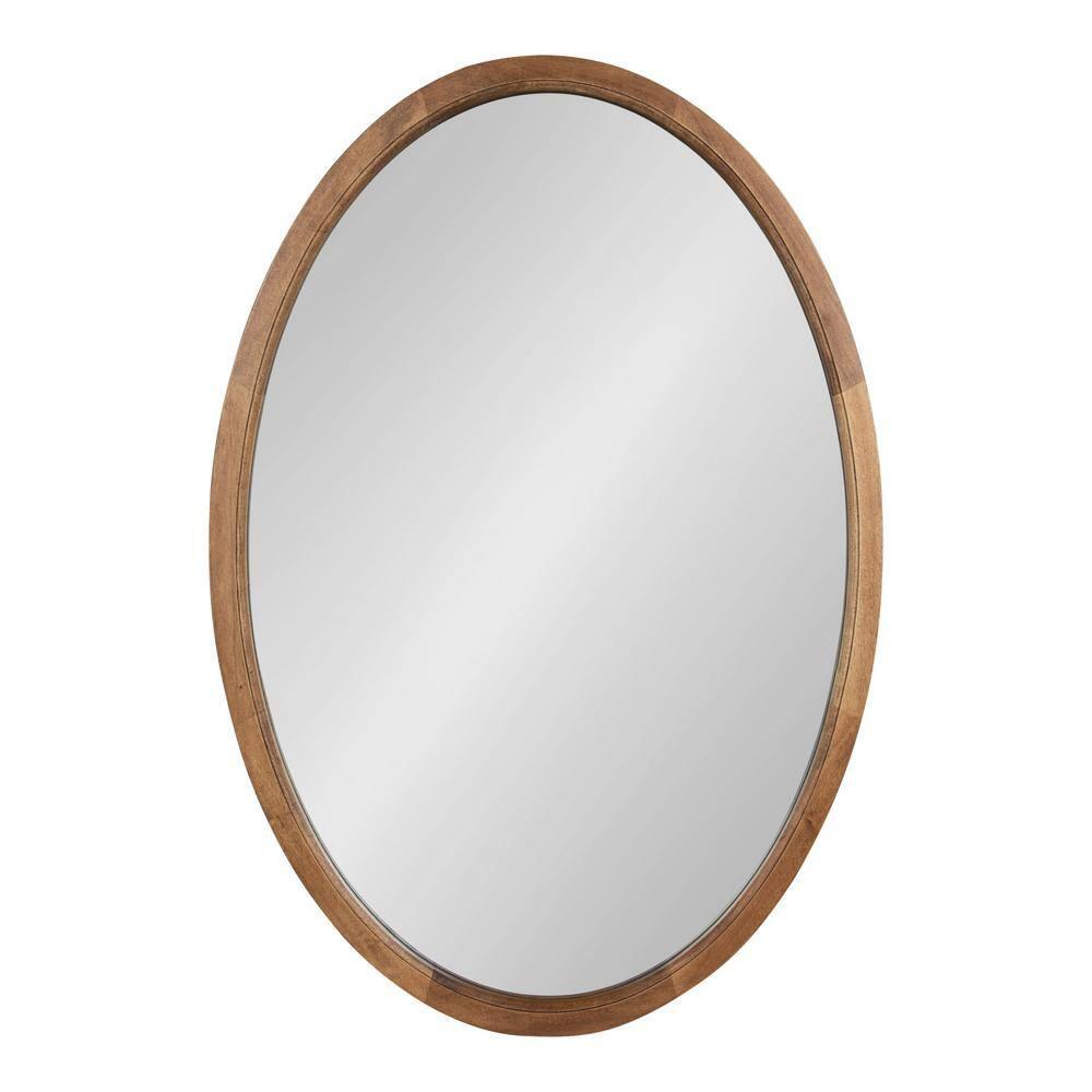 Kate and Laurel Hogan Farmhouse Oval Framed Wall Mirror, 24 x 36, Rustic Brown, Decorative Bulletin Board for Wall