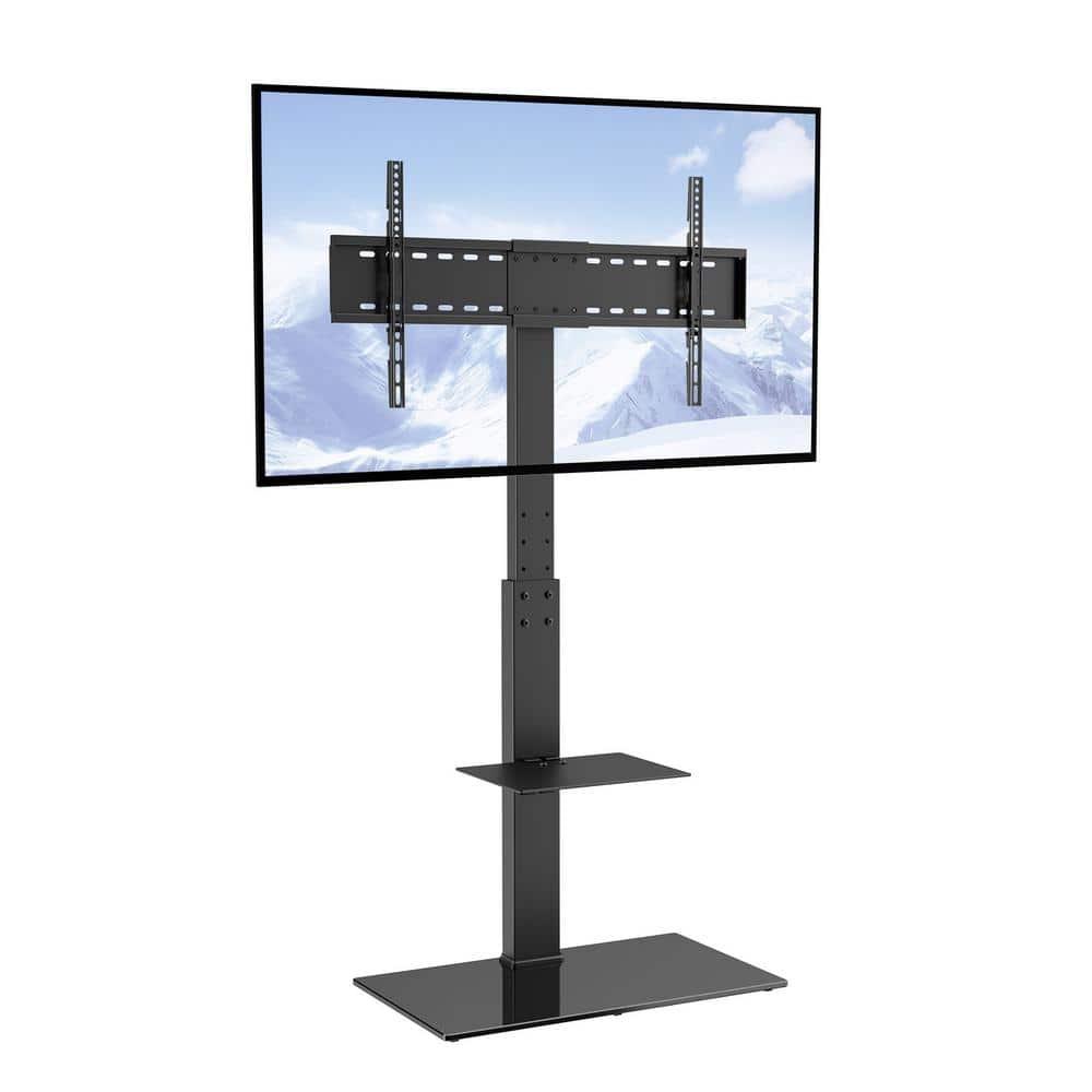 TV Mount Stand, Swivel Tall TV Stand for 32 - 85 in. TVs Height Adjustable with Tempered Glass Base for Bedroom, Study