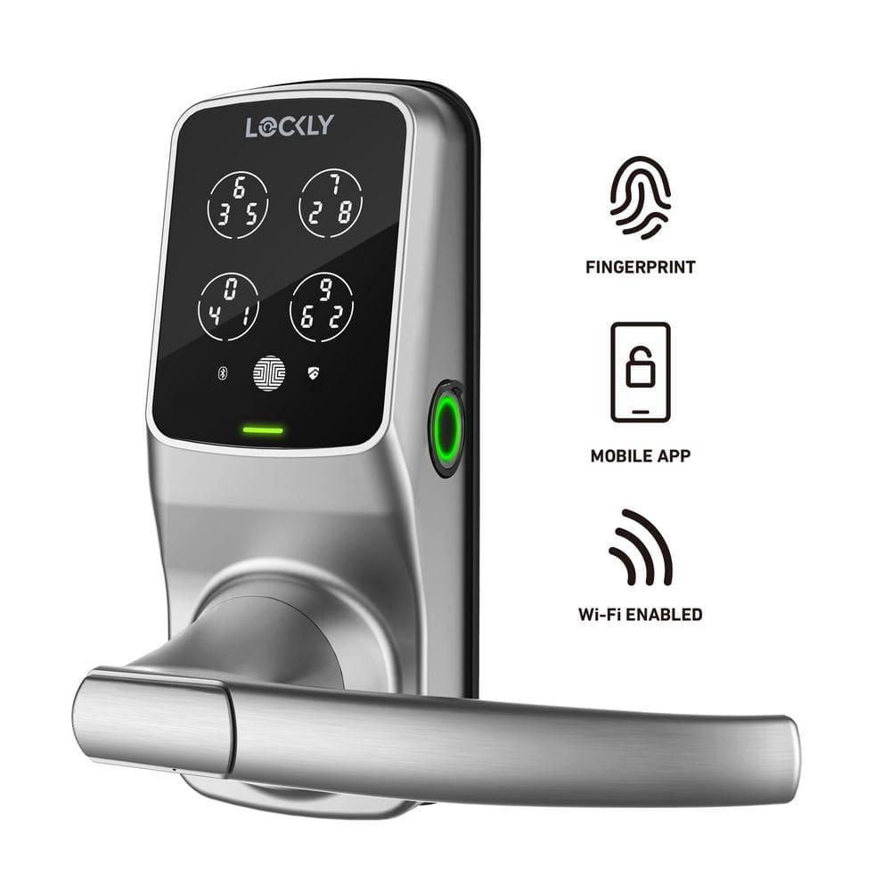 Lockly Secure Plus Bluetooth Smart Door Lock, Keyless Entry with PIN Genie® Digital Keypad, 3D Biometric Fingerprint Sensor Front Door Lock with Handle, Voice Control & Auto Lock - Latch Edition