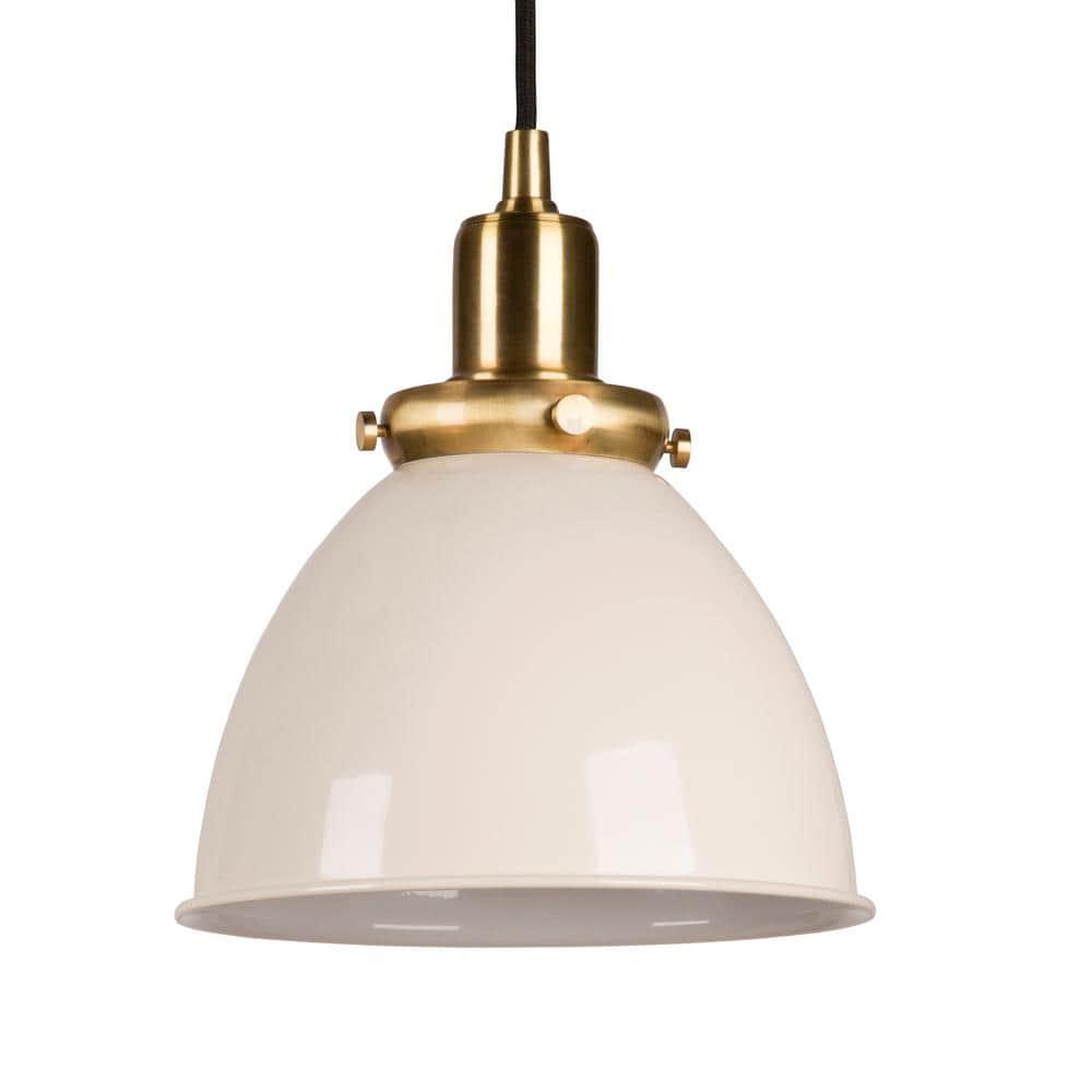 Evelyn&Zoe 8" Pearled White/Brass Metal Pendant