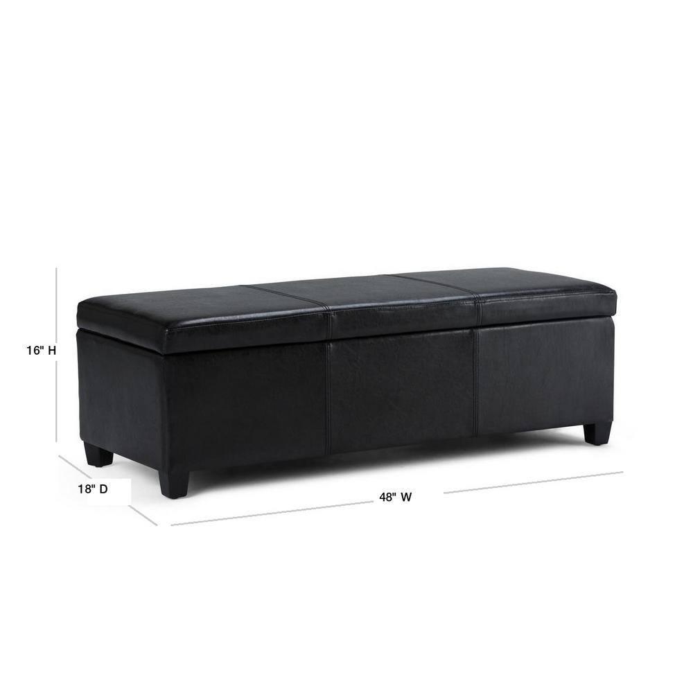 Simpli Home Avalon Storage Ottoman Bench In Midnight Black Vegan Faux Leather