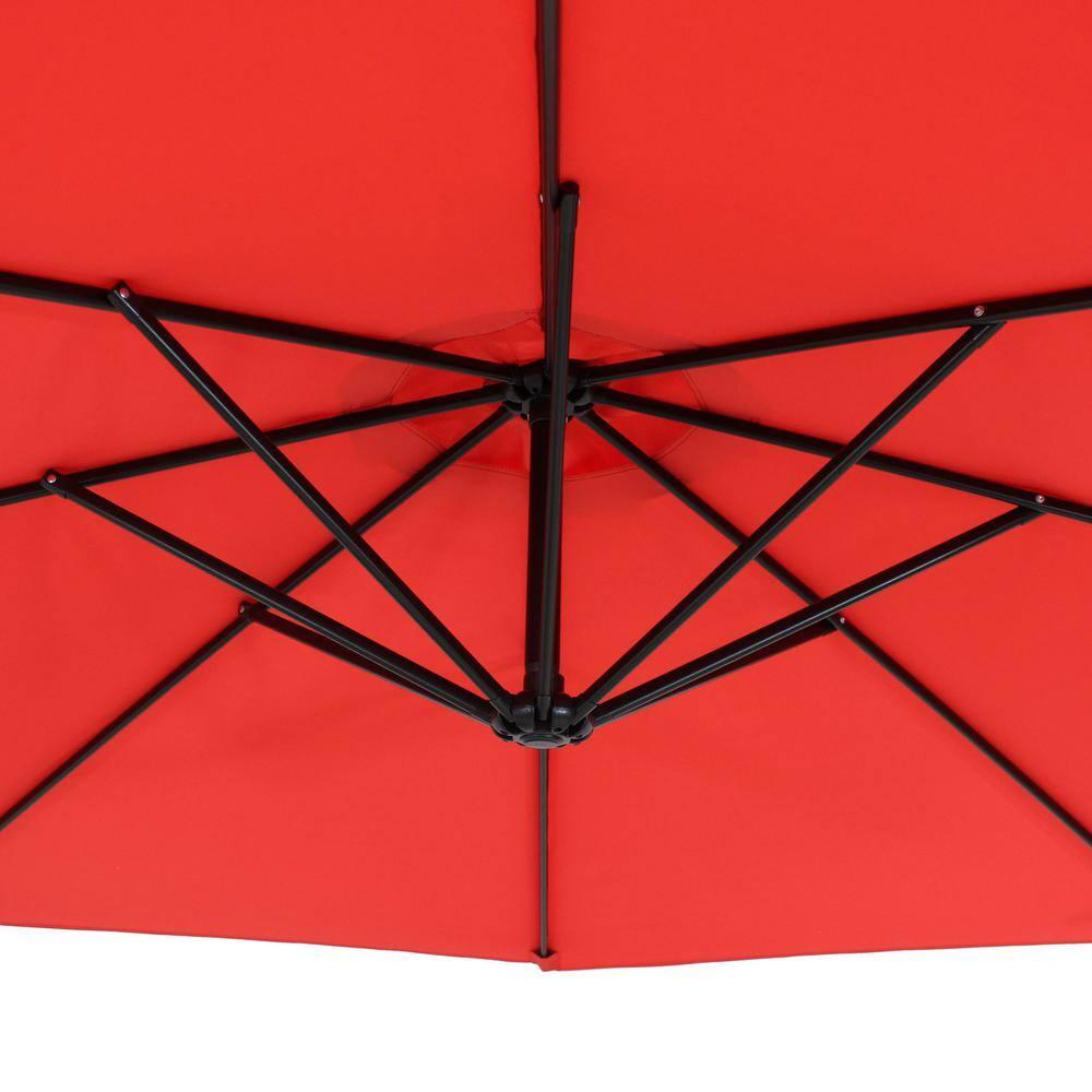 Sunnydaze Outdoor Steel Cantilever Offset Patio Umbrella with Air Vent, Crank, and Base - 9' - Cherry