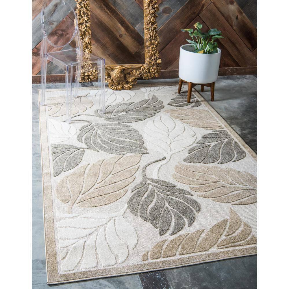 Unique Loom 6' 1 x 9' 0 Beige Outdoor Botanical Augusta Area Rug