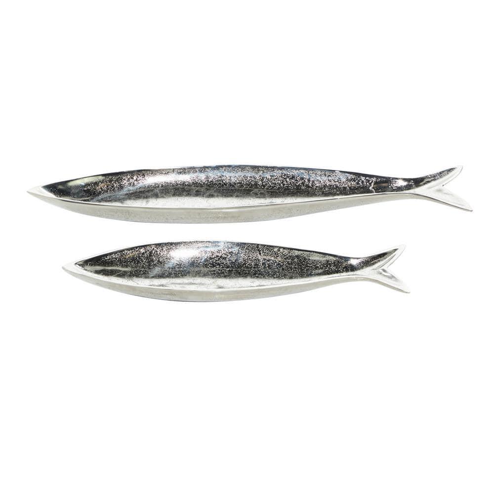 CosmoLiving by Cosmopolitan 24", 17"W Silver Aluminum Metal Fish Tray, 2-Pieces