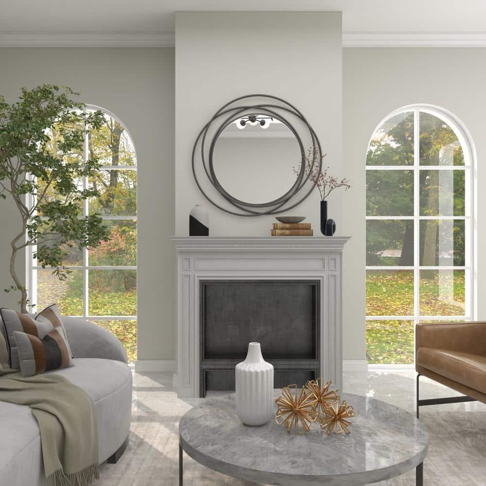 DecMode Gray Modern Metal Wall Mirror with Overlapping Rings Frame, 42"W x 40"H
