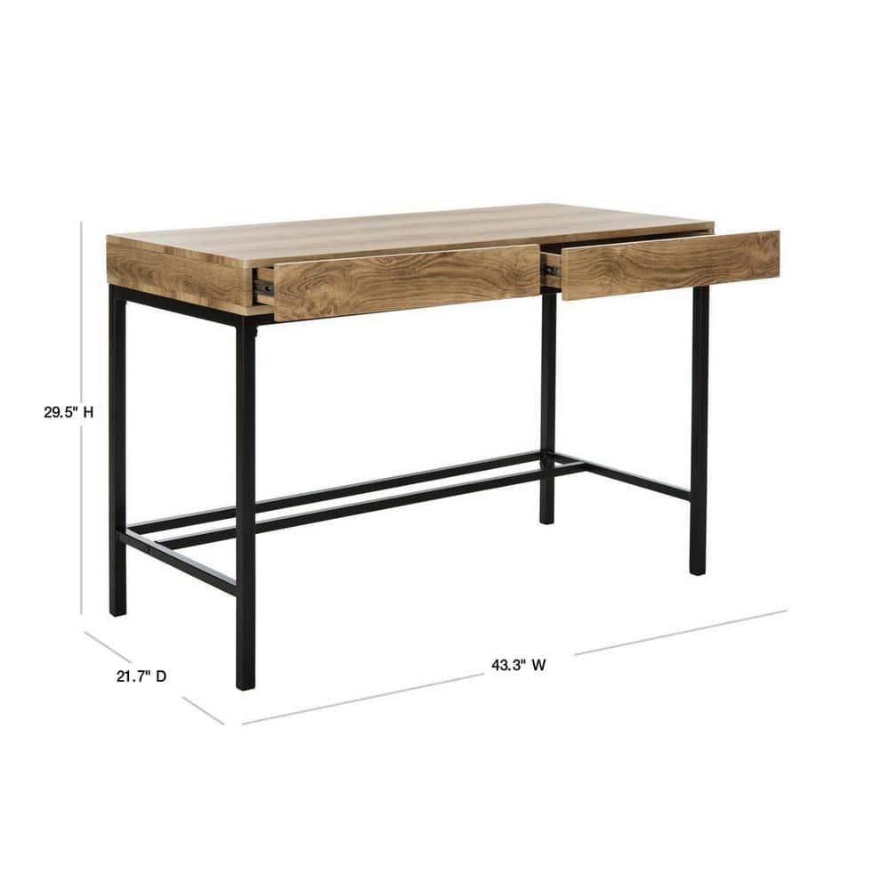 SAFAVIEH Patrick Mid-Century 2 Drawer Desk, Oak/Black