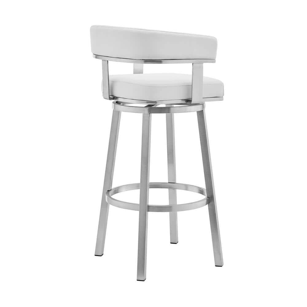 Armen Living Cohen26" White Faux Leather and Brushed Stainless Steel Swivel Bar Stool