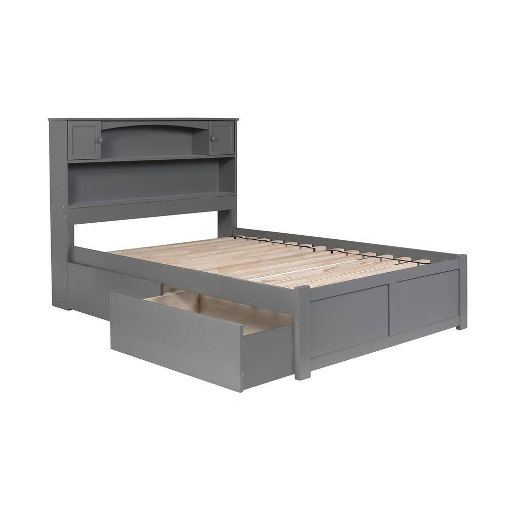 Newport Platform Bed with Flat Panel Foot Board and 2 Urban Bed Drawers, Full, Gray