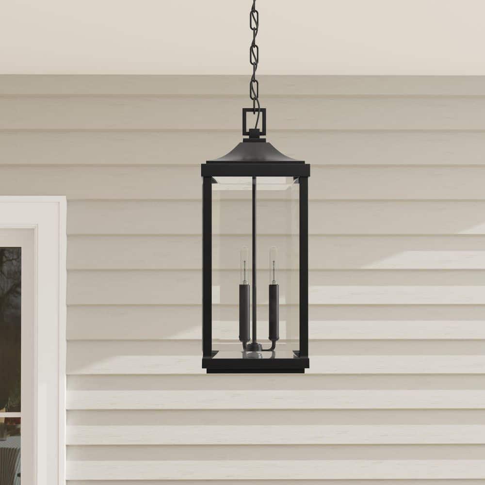 Progress Lighting Gibbes Street 3-Light Outdoor Hanging Lantern, Antique Bronze, Etched White Pillar Shade