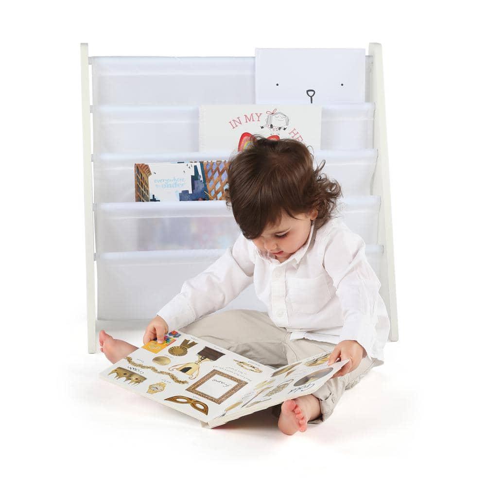 Kids' Book Rack Cambridge Collection White - Humble Crew: Toddler Decorative Bookshelf, 4 Shelves, MDF Material
