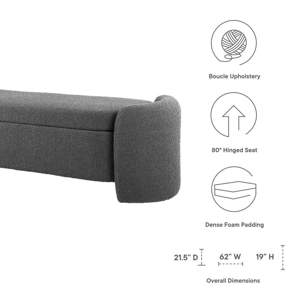 Modway Nebula Modern Style Wood and Boucle Upholstered Bench in Charcoal