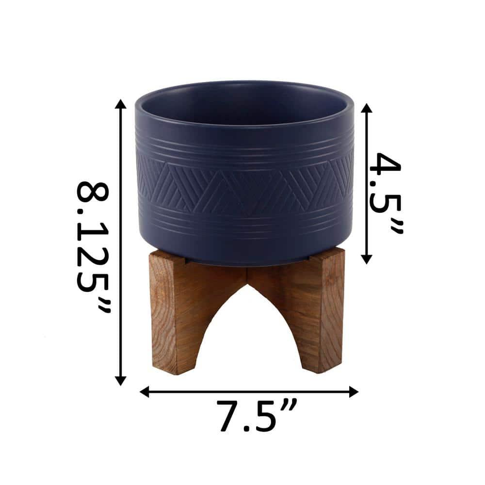 Flora Bunda CT871E-MTNV 7' Mountain Ceramic Planter on Wood Stand,Matte Navy