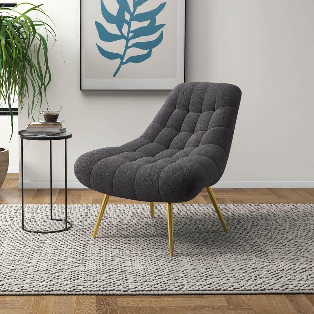 Eden Mid Century Furniture Style Comfortable Gray Boucle Fabric Lounge Chair