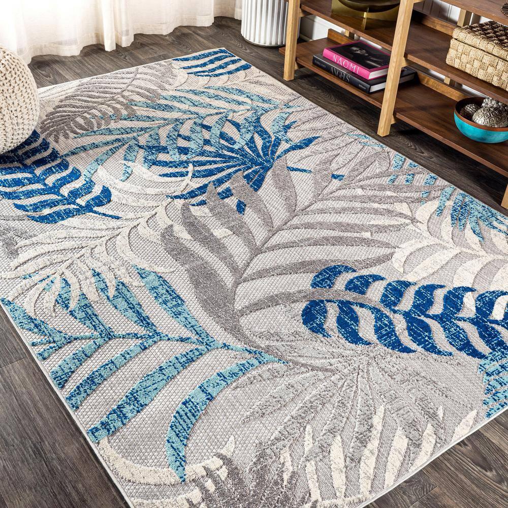 JONATHAN Y Tropics Palm Leaves Indoor/Outdoor Gray/Blue 5 ft. x 8 ft. Area Rug