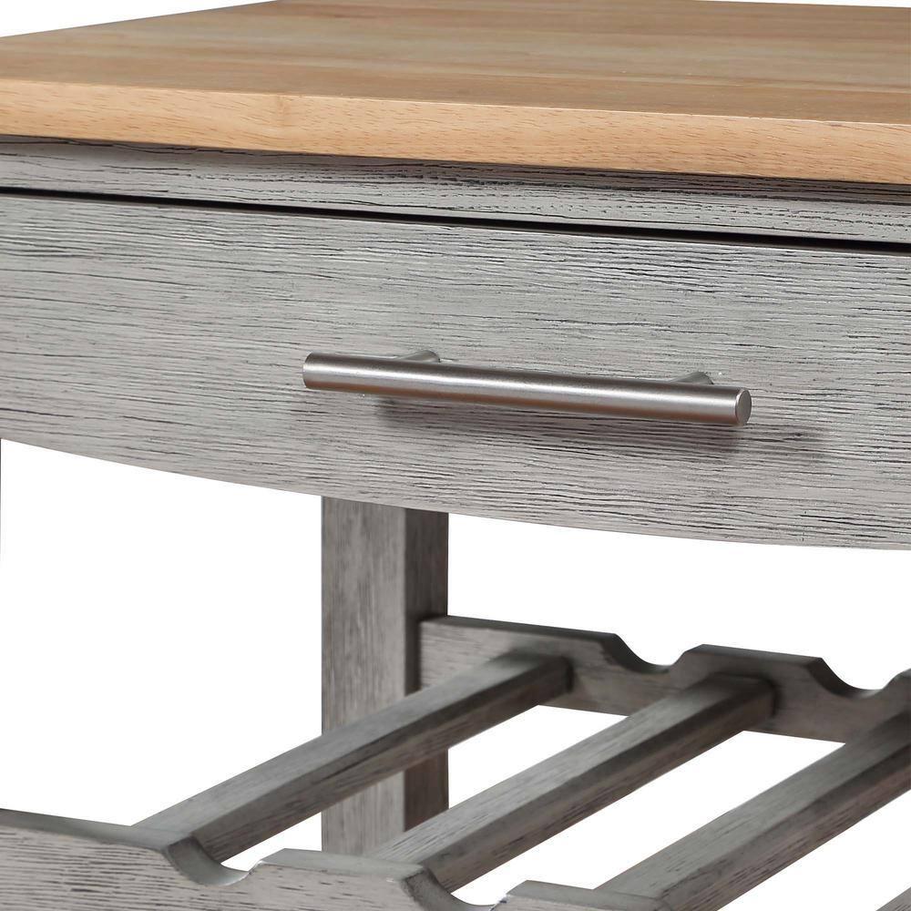 Ellaine Light Gray Solid Wood Butcher Block Kitchen Cart with Wine Rack