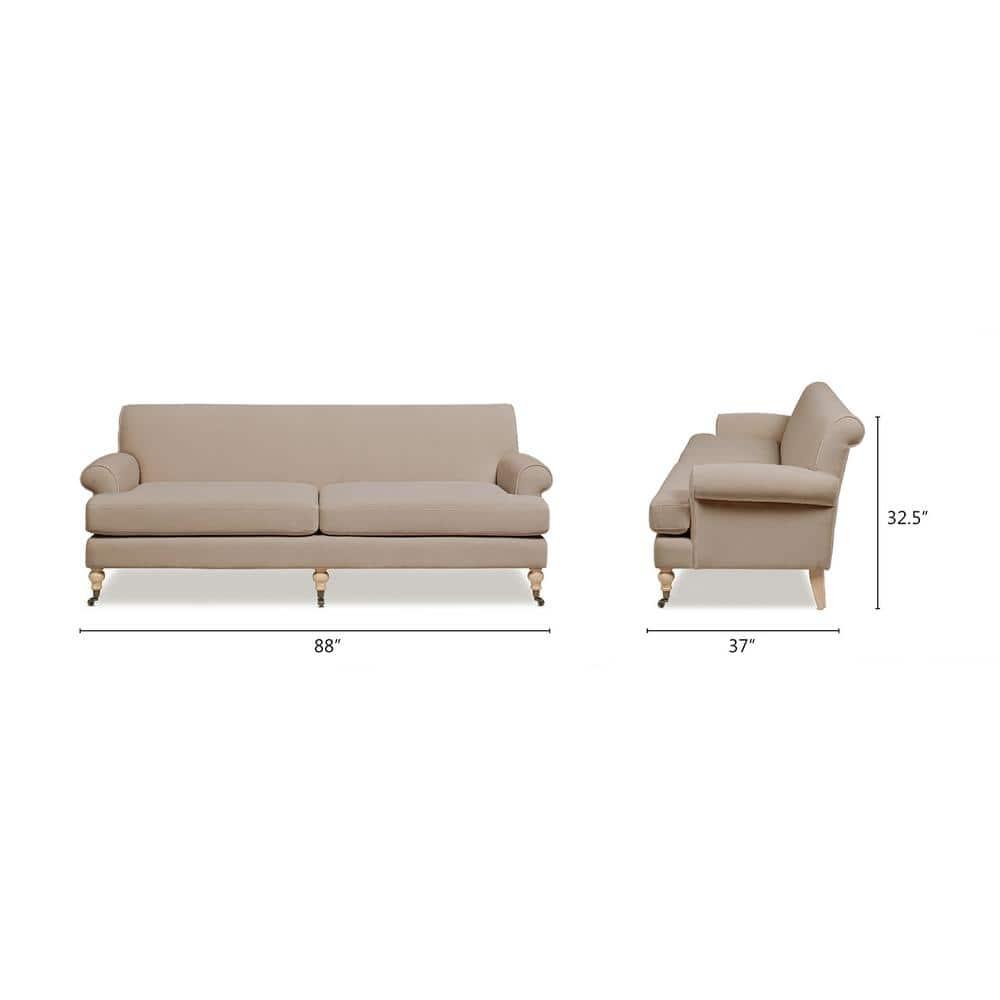 Jennifer Taylor Home Alana 88" Lawson Living Room Two-Cushion Tightback Sofa Couch with Metal Casters, Mink Beige