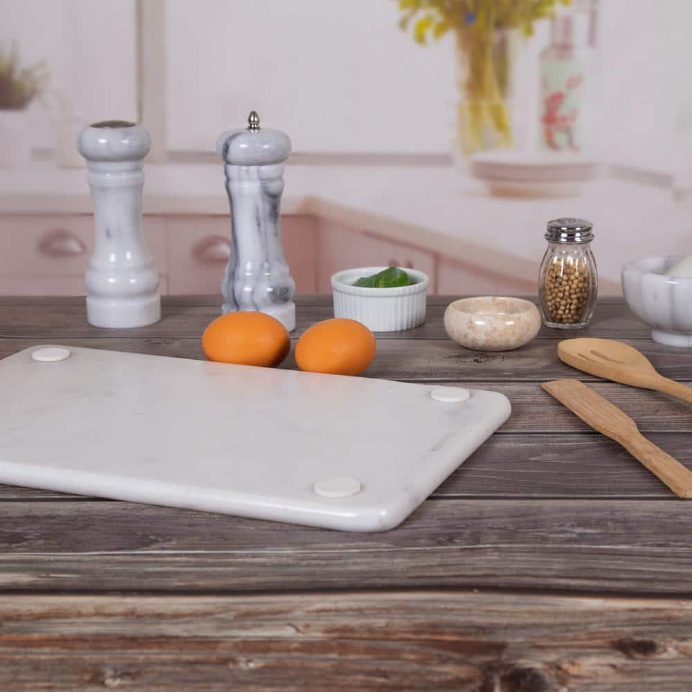 Creative Home Natural White Marble 9" x 14" Rectangular Pastry Board, Cutting Board, Serving Board