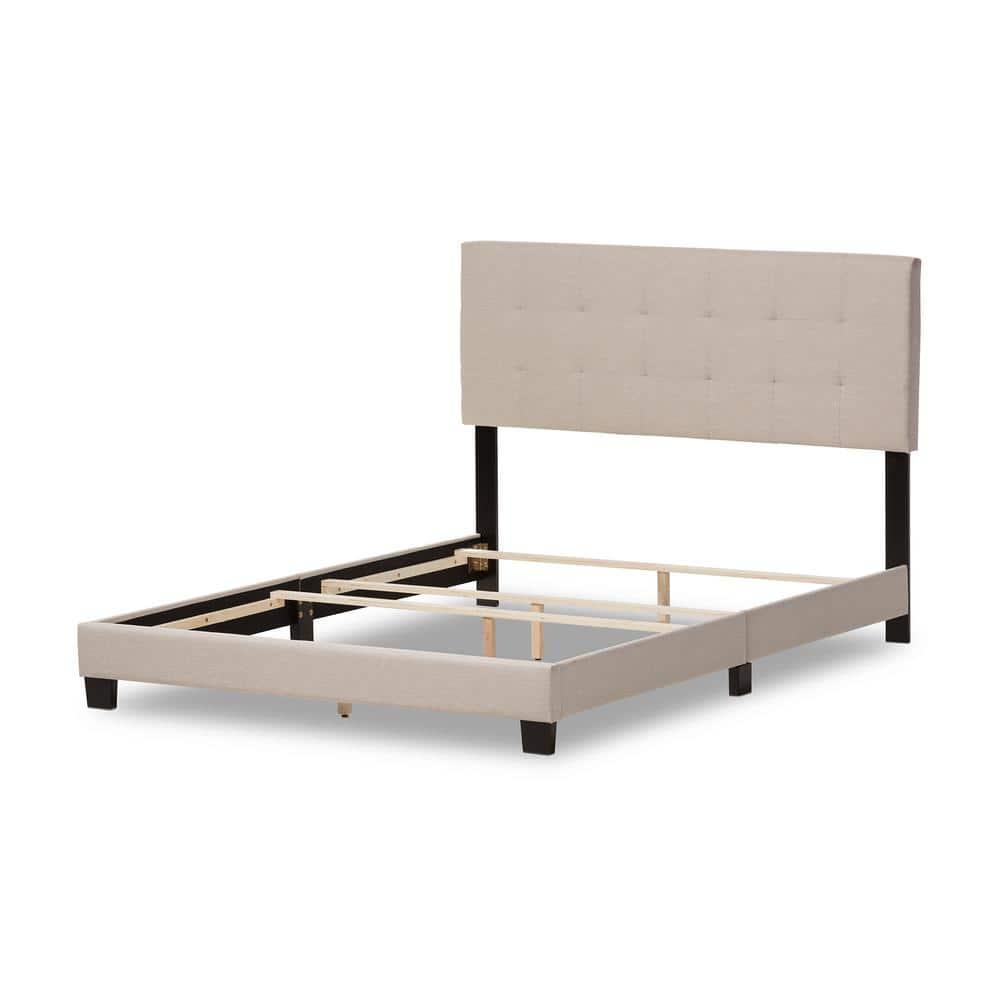 Baxton Studio Queen Brookfield Modern and Contemporary Fabric Upholstered Grid Tufting Bed Beige: MDF Frame, Polyester Fill, Requires Assembly