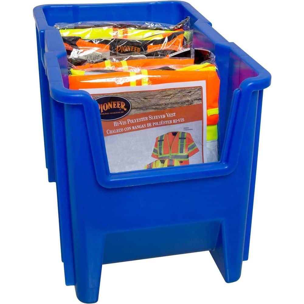 Akro-Mils Stak-N-Store 13014 Large Storage Bins Stackable Heavy Duty Containers, 17.5"x11"x12.5", Blue, 4-Pack