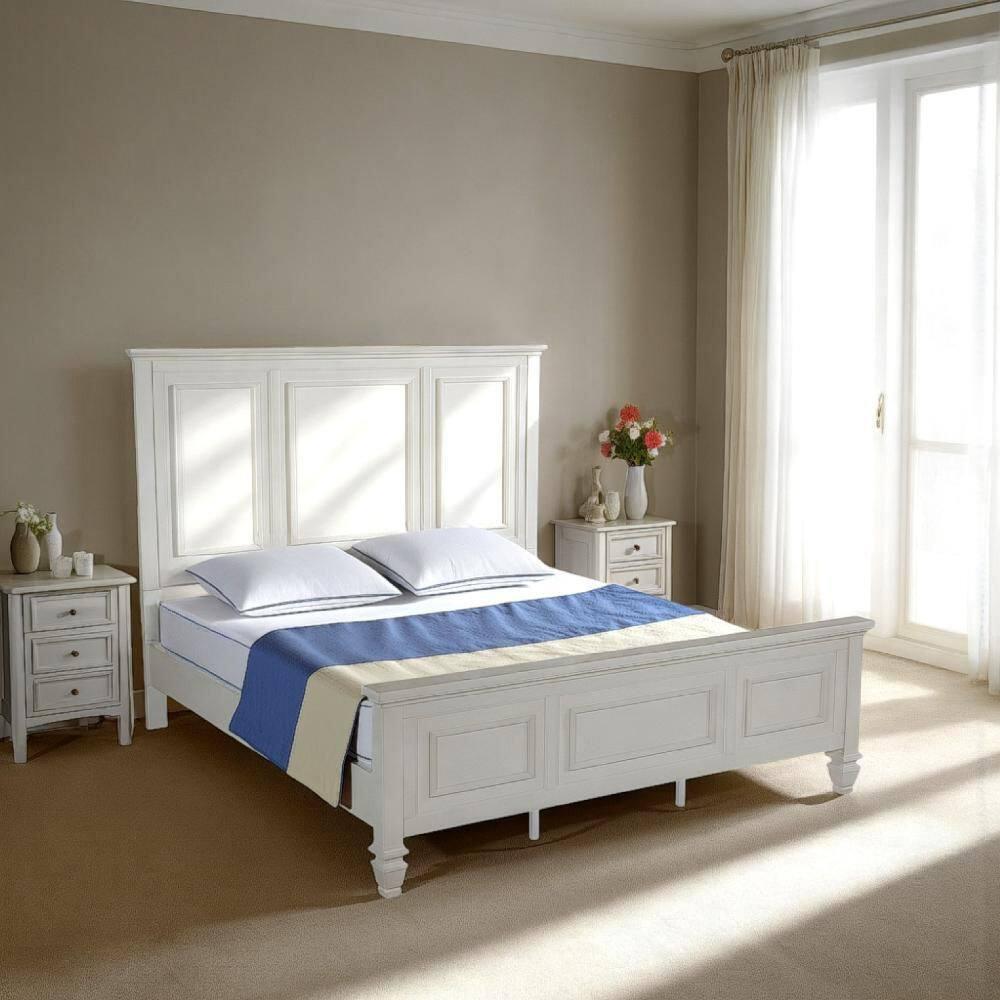 Lila King White Upholstered Wood Frame Bed with Drawer