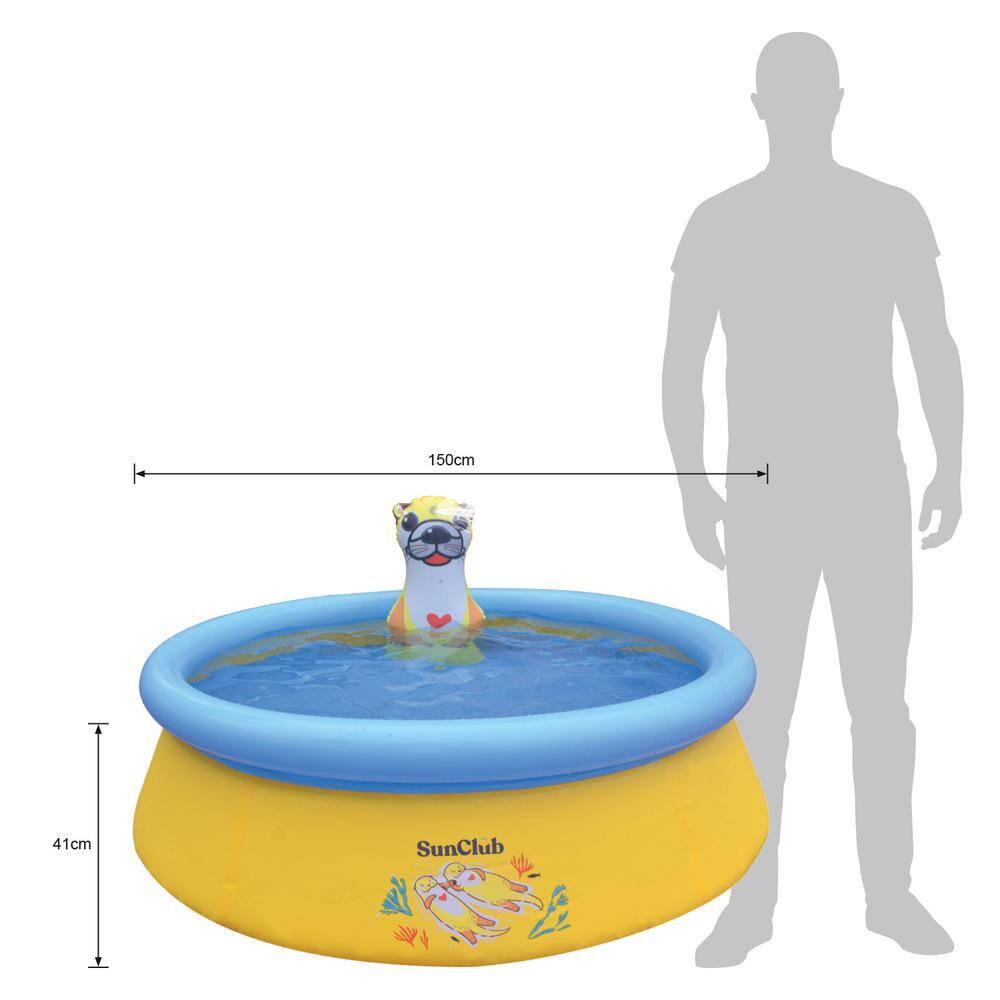 JLeisure Sun Club 12011 5 Foot x 16.5 Inch 1 to 2 Person Capacity Sea Otter Spray 3D Kids Outdoor Above Ground Inflatable Kiddie Swimming Pool, Yellow