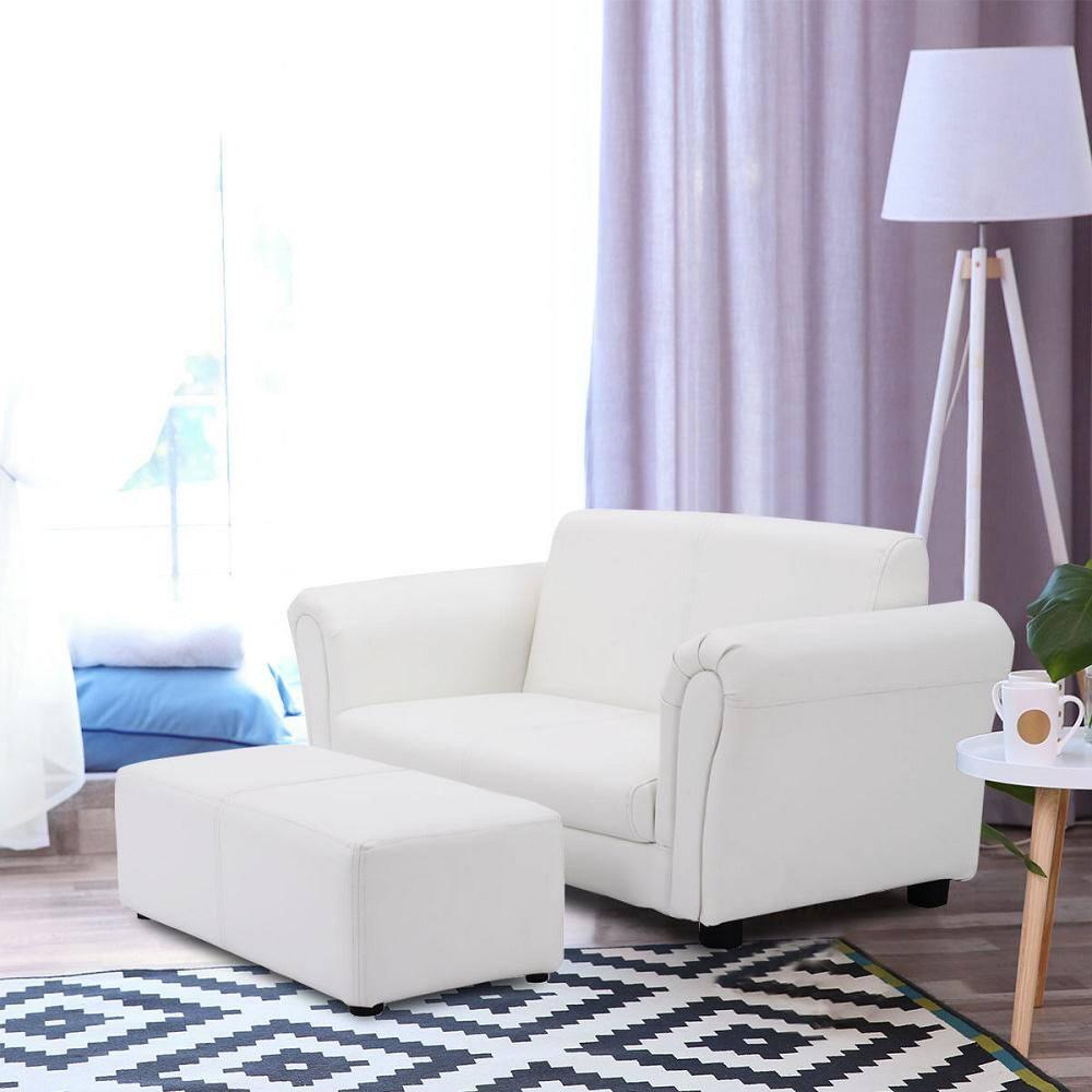 Tangkula Kids Sofa Upholstered Lounge Children Couch Ottoman w/ Armrest White