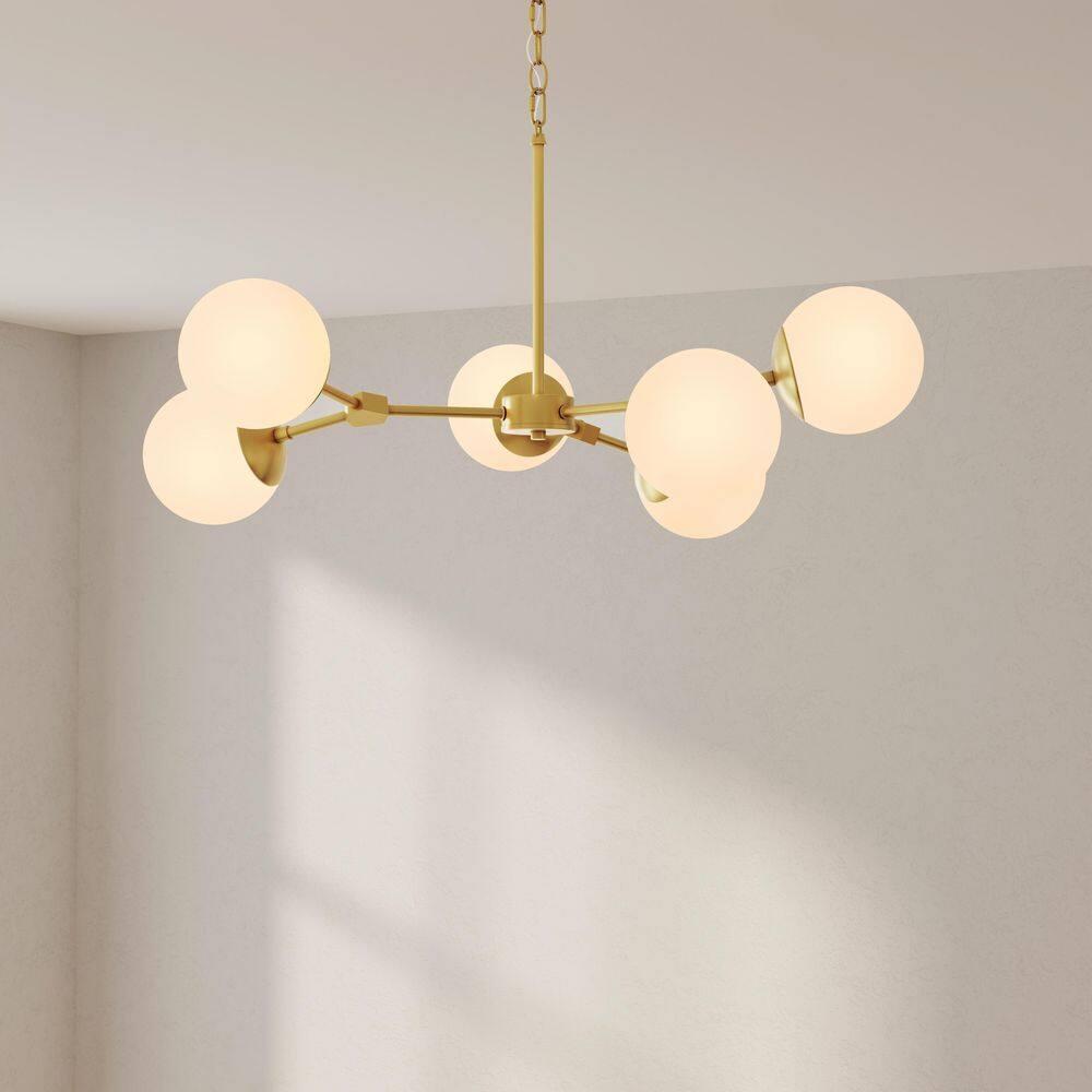 Progress Lighting Haas 6-Light Chandelier, Brushed Bronze, Etched Opal Glass, Design Series