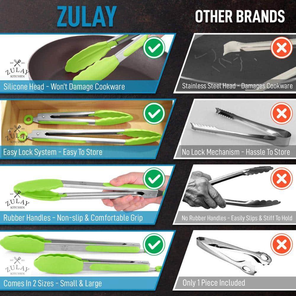 Zulay Kitchen Zulay Kitchen Tongs For Cooking - 2 Pack 9" & 12" Stainless Steel Silicone Tong Set