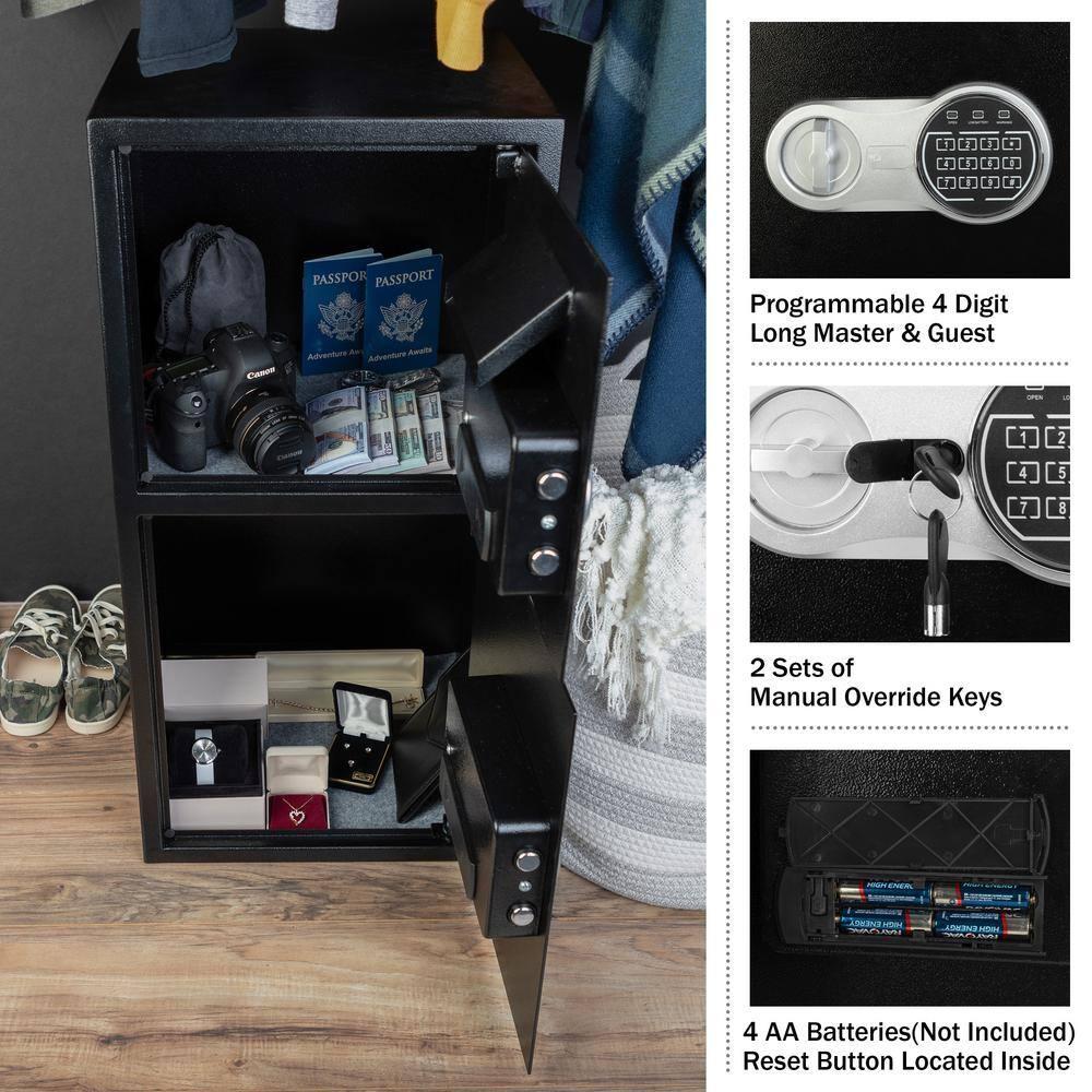 Black Steel Dual Compartment Electronic Safe Deposit Box