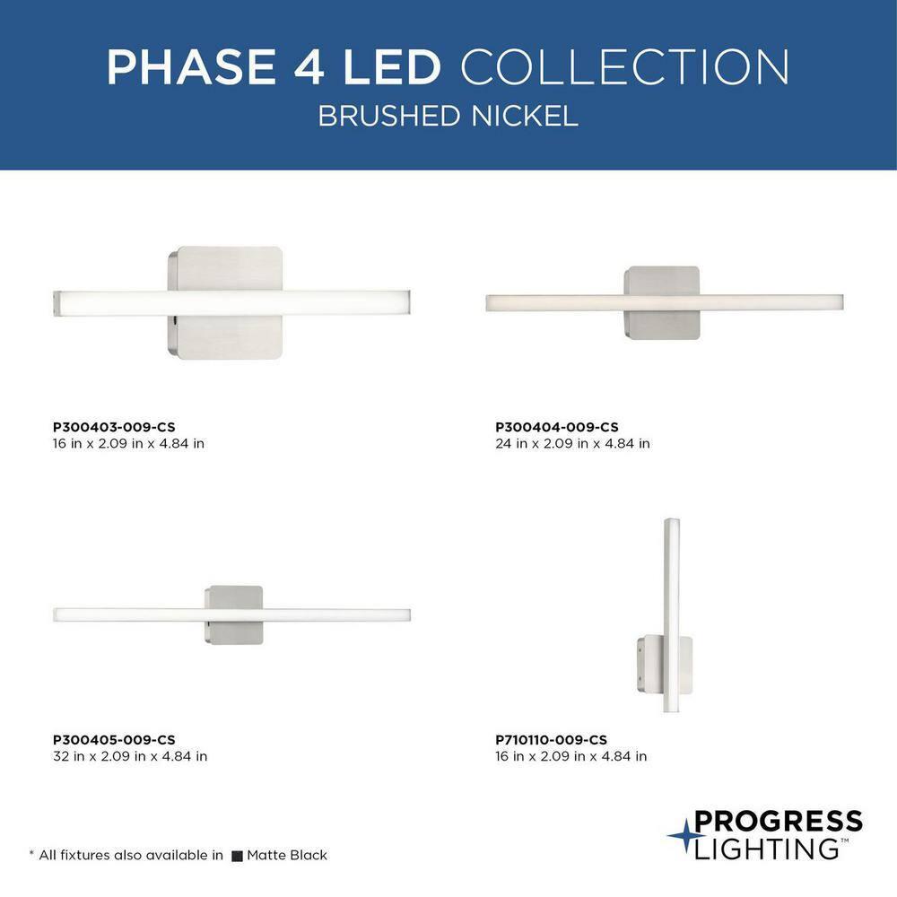Progress Lighting Phase 4 1-Light LED Linear Vanity Light, Brushed Nickel, Rectangular Acrylic Shade