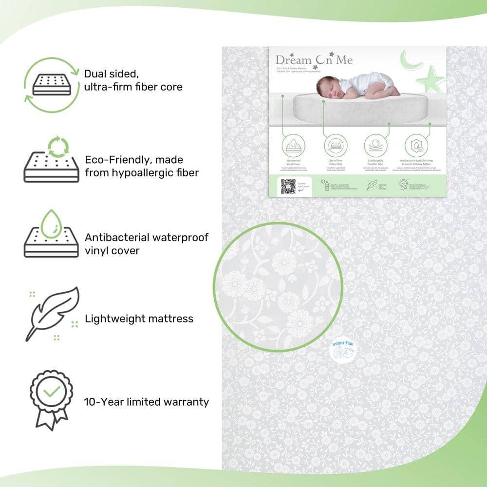 Dream on Me Orthopedic Firm Fiber Dual-Sided Crib & Toddler Mattress, Greenguard Gold Certified, 15 Years Warranty, Grey Embossed