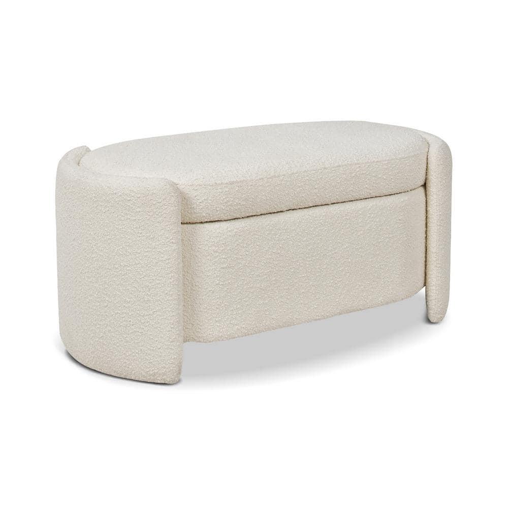 Jennifer Taylor Home Fuji 44" Upholstered Boucle Oval Storage Bench Ivory White