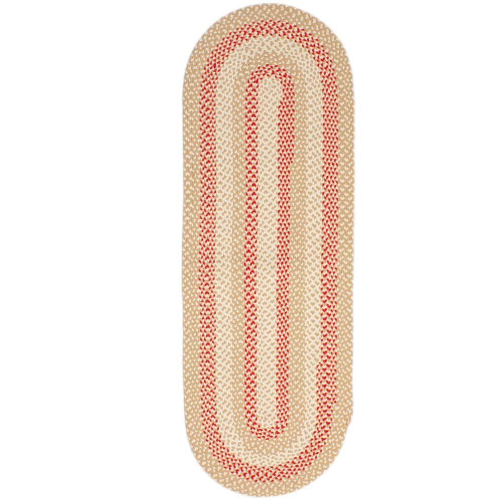 Farmhouse Braided Cotton Beige / Red Area Rug