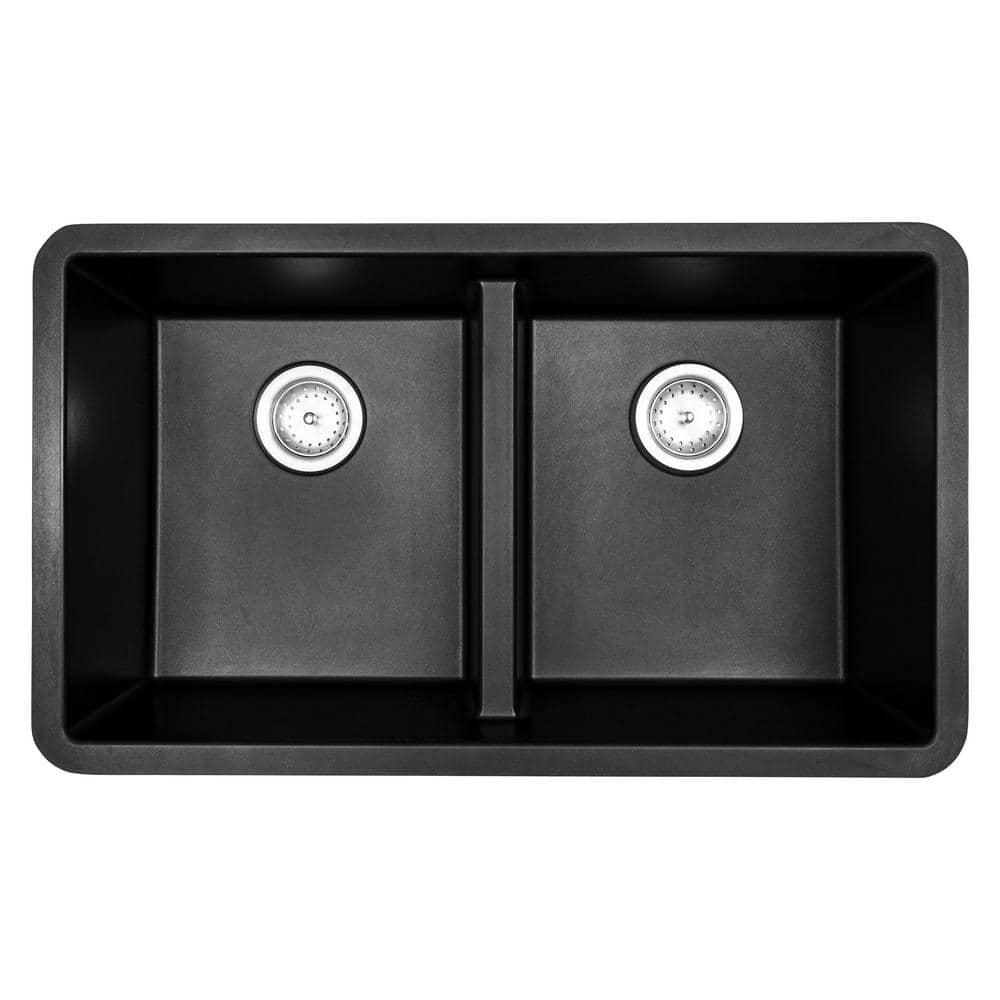 Double Bowl 33" X 19" Quartz Undermount 50/50 Kitchen Sink