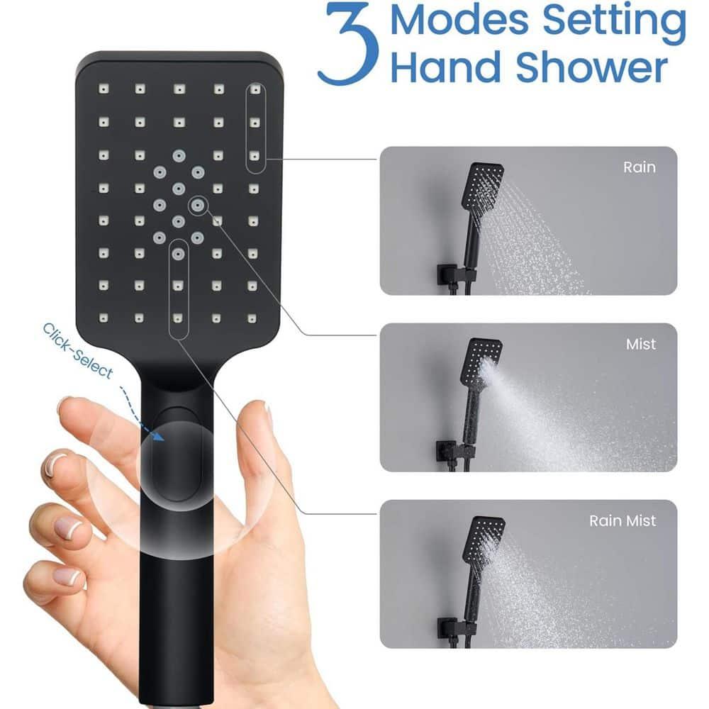 Kibi USA Cube Pressure Balanced 3-Function Shower System with Rough-In Valve Matte Black Matte