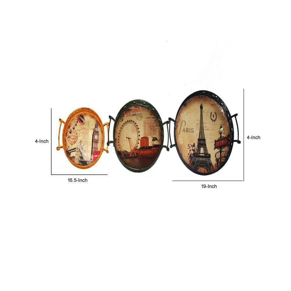 Modern Urban Print Oval Serving Trays with Handles, Set of 3