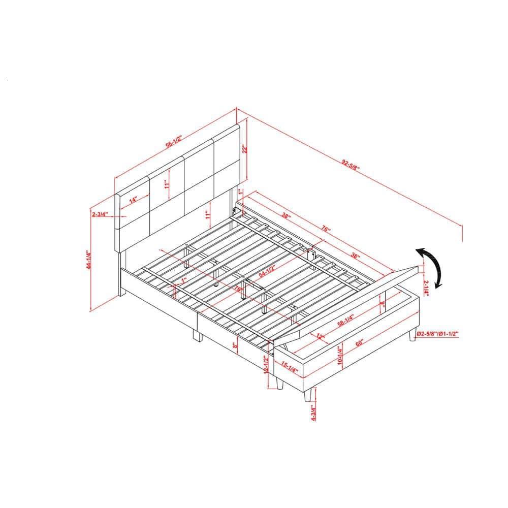 Full Kerwin Flannelette Bed with Bench Storage White - HOMES: Inside + Out: Upholstered Platform, No Box Spring Required
