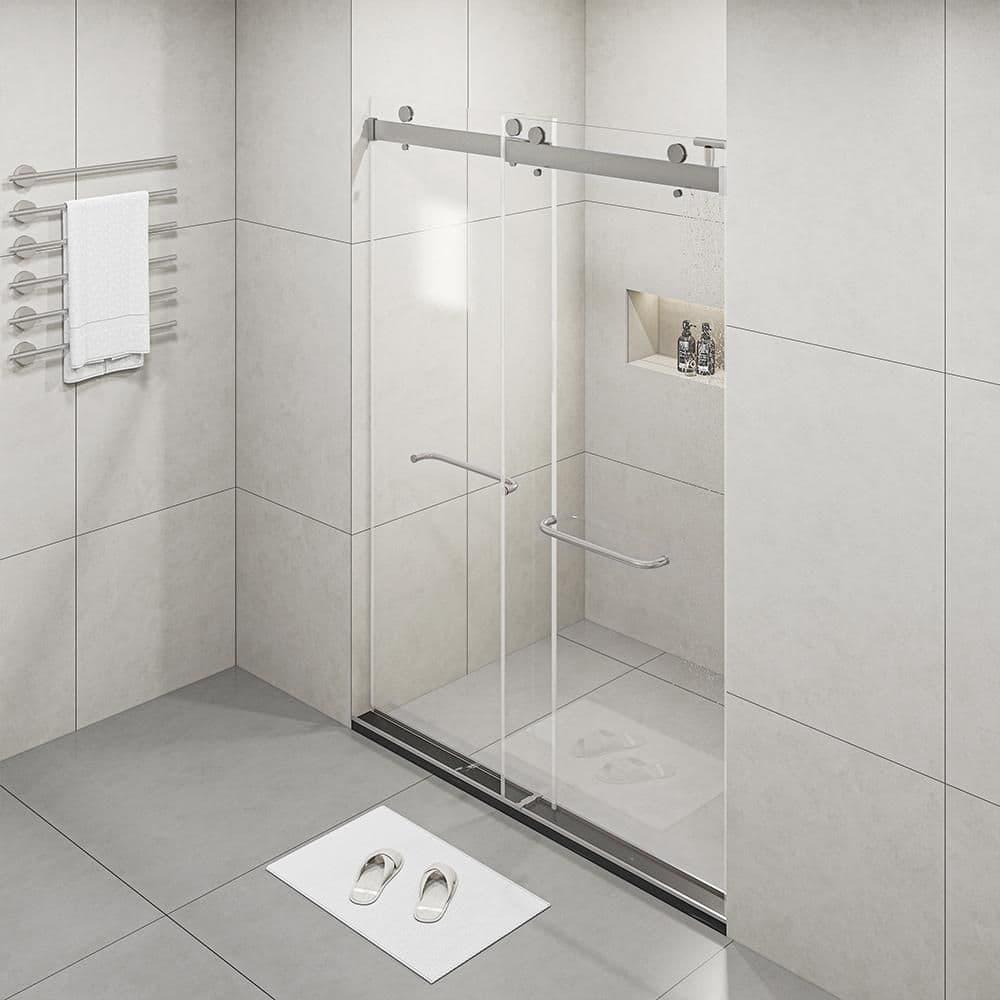 PET STOP LLC F5YDNC1F0736Q 60" Width x 76"Height Shower Doors with 3/8"(10mm) Clear Tempered Glass