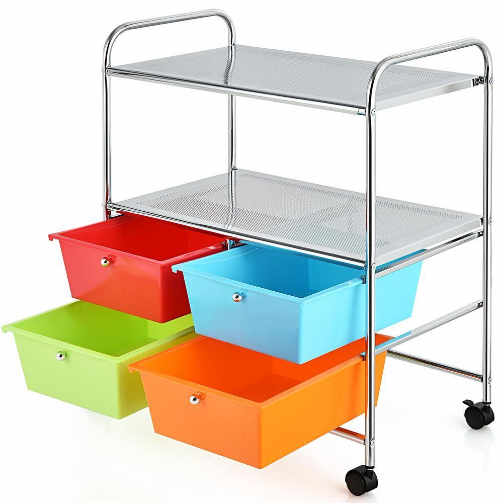 Tangkula 4-Drawer Rolling Storage Cart Metal Rack Organizer Shelf with Wheels Multicolor
