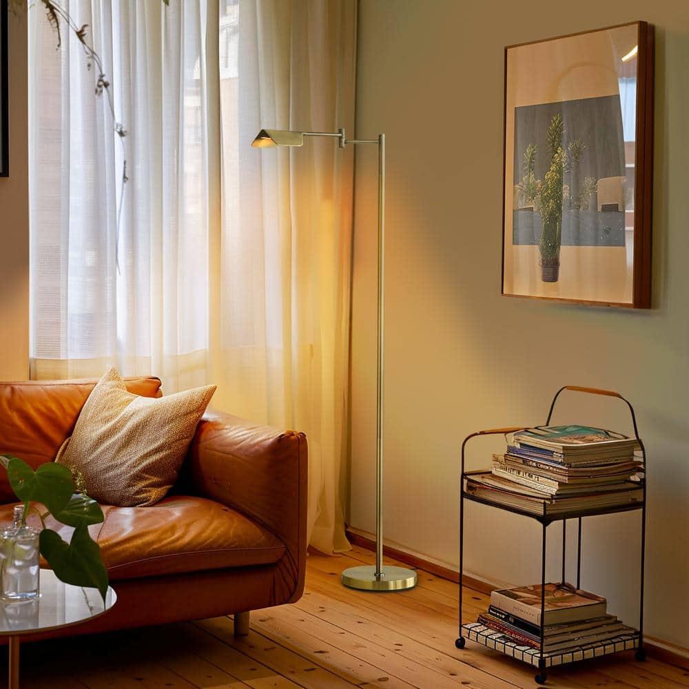 Brightech Leaf 53 in. Industrial Vintage Reading Floor Lamp with Metal Shade and 3-Way Dimming Options - Integrated LED Light