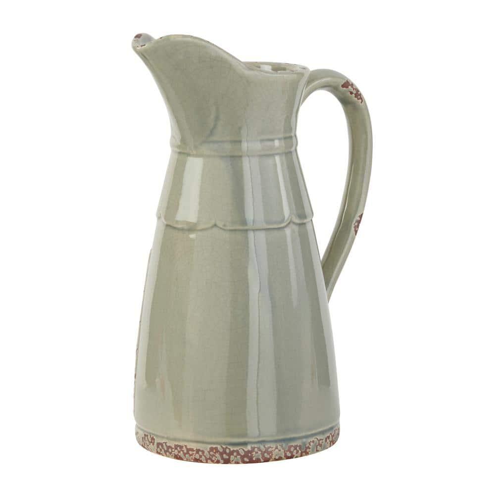 DecMode 10"W, 13"H Porcelain Farmhouse Decorative Jar, Grey, 1 - Piece