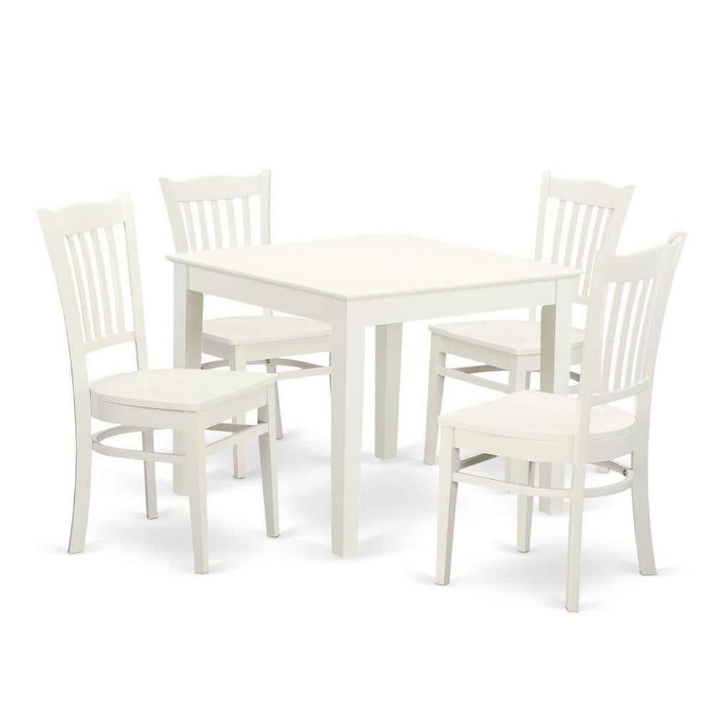 Dining Set - Oxford Kitchen Table & Four Solid Wood Chairs, Linen White - 5 Piece