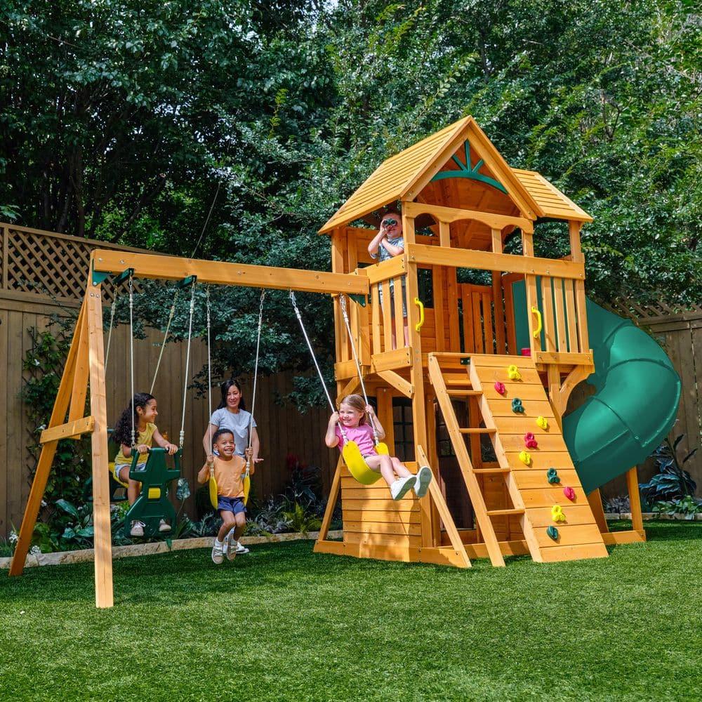 KidKraft KidKraft Boulder Station Wooden Swing Set / Playset with Tube Slide
