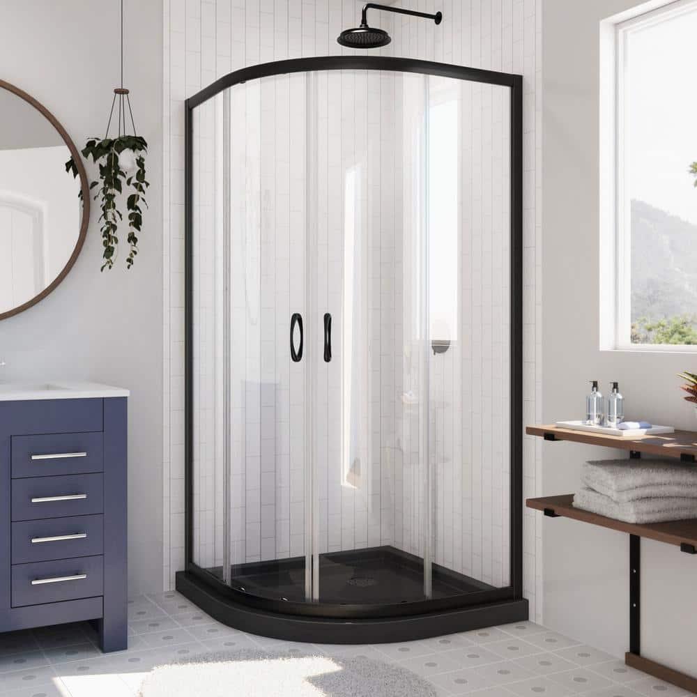 Prime 38" W x 38" D x 74.75" H Semi-Frameless Round Shower Enclosure with Base Included