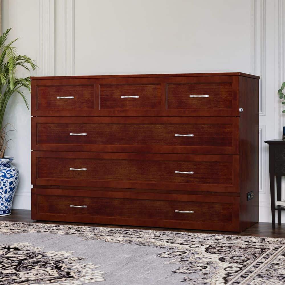 Queen Northfield Murphy Bed Chest Walnut - AFI: Hardwood Frame, Built-In USB Ports & Storage Drawer