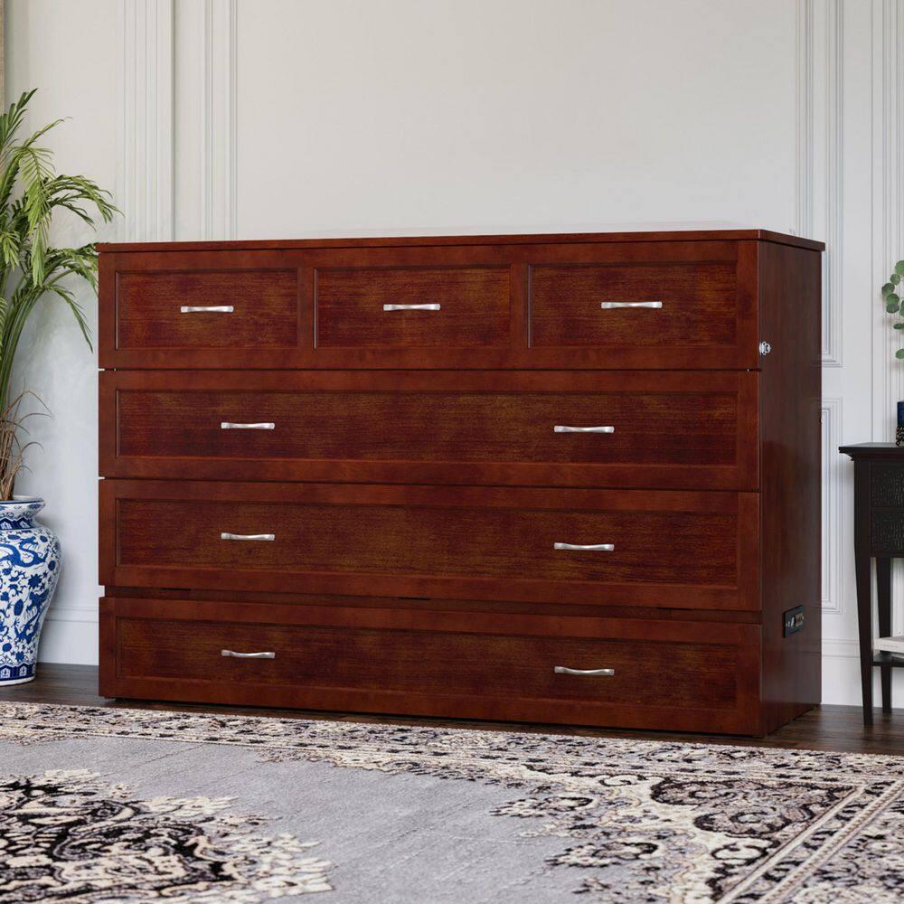 Queen Northfield Murphy Bed Chest Walnut - AFI: Hardwood Frame, Built-In USB Ports & Storage Drawer