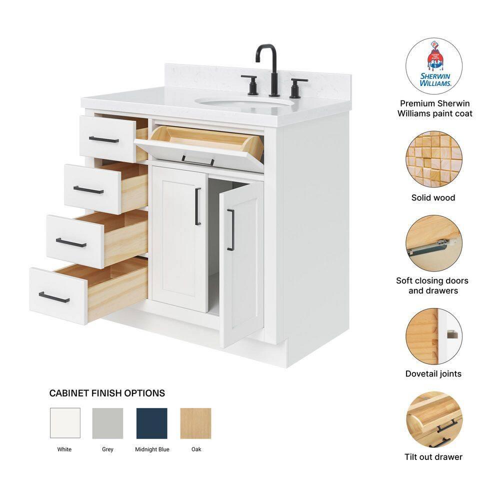 Ariel T036srcqovo Hepburn 36" Free Standing Single Basin Vanity Set - White