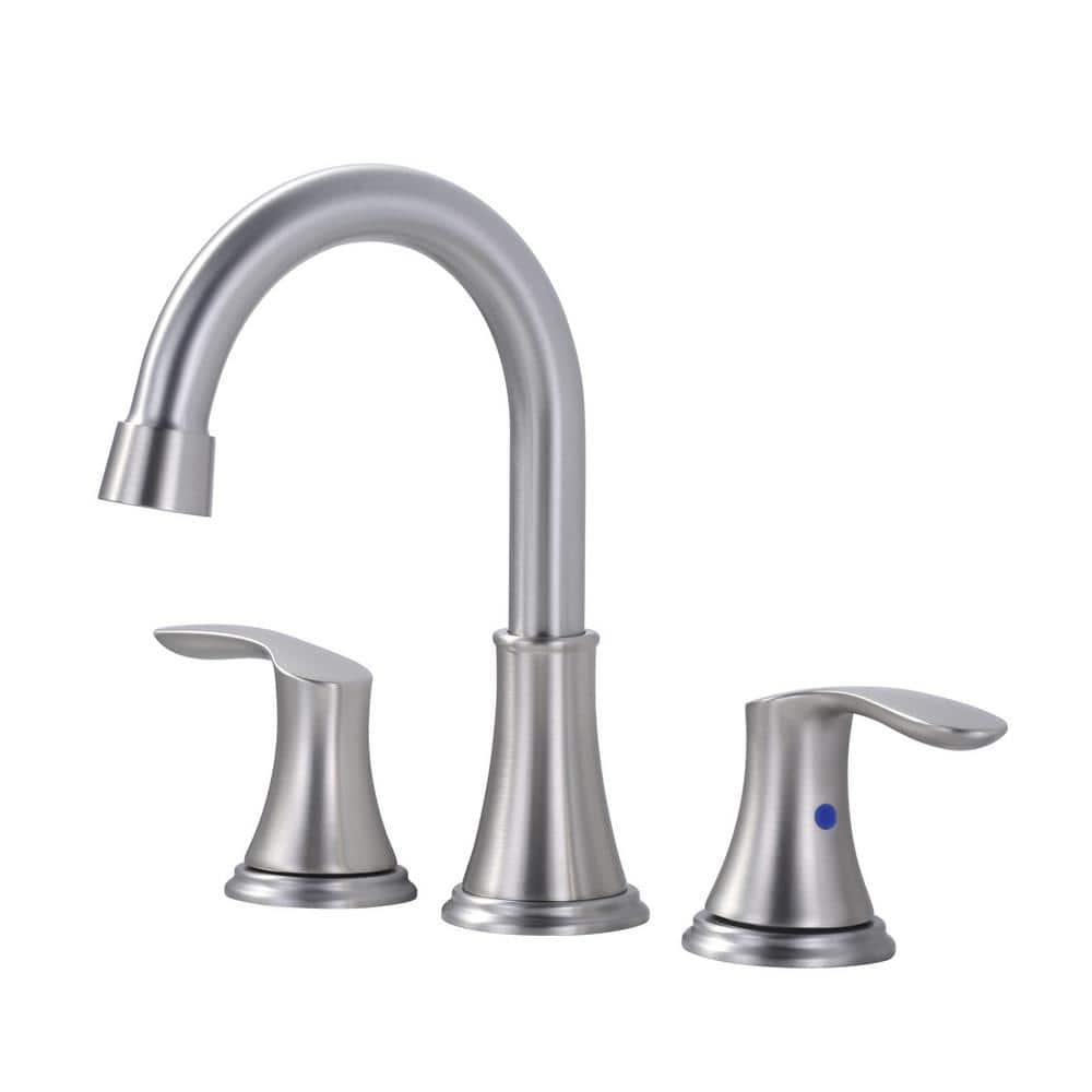 WOWOW 8 in. Widespread Double Handle Bathroom Faucet with Drain Kit Included in Brushed Nickel