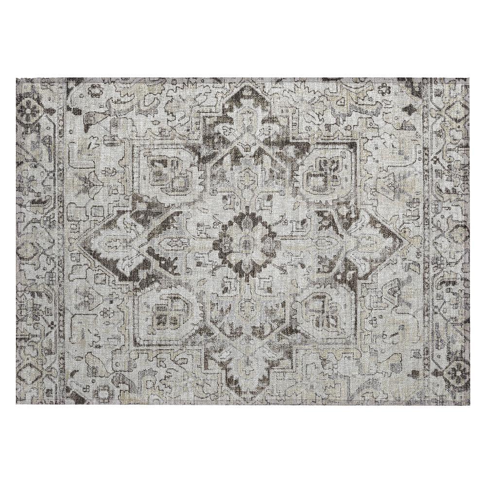 Ivory and Gray Synthetic Oriental Washable Area Rug 1'8" x 2'6"