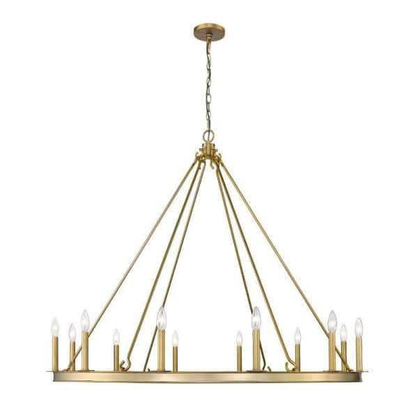 Z-Lite Barclay 12 Light 48" Round Steel Chandelier in Olde Brass
